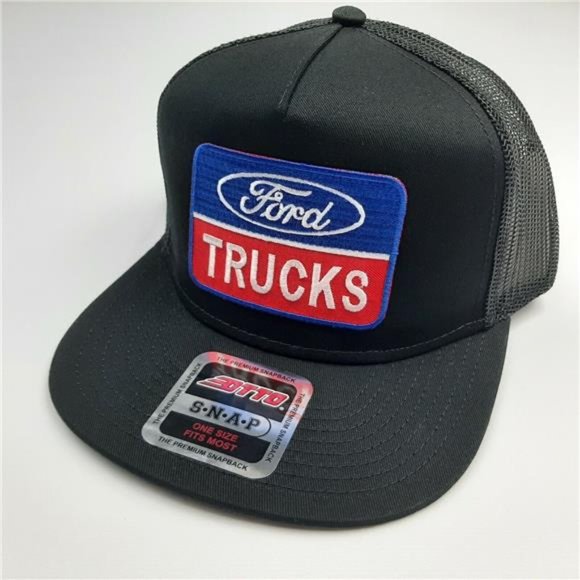 Ford Trucks Retro Flat Bill Baseball Cap Hat Embroidered Patch Mesh Black F150 - Picture 5 of 5